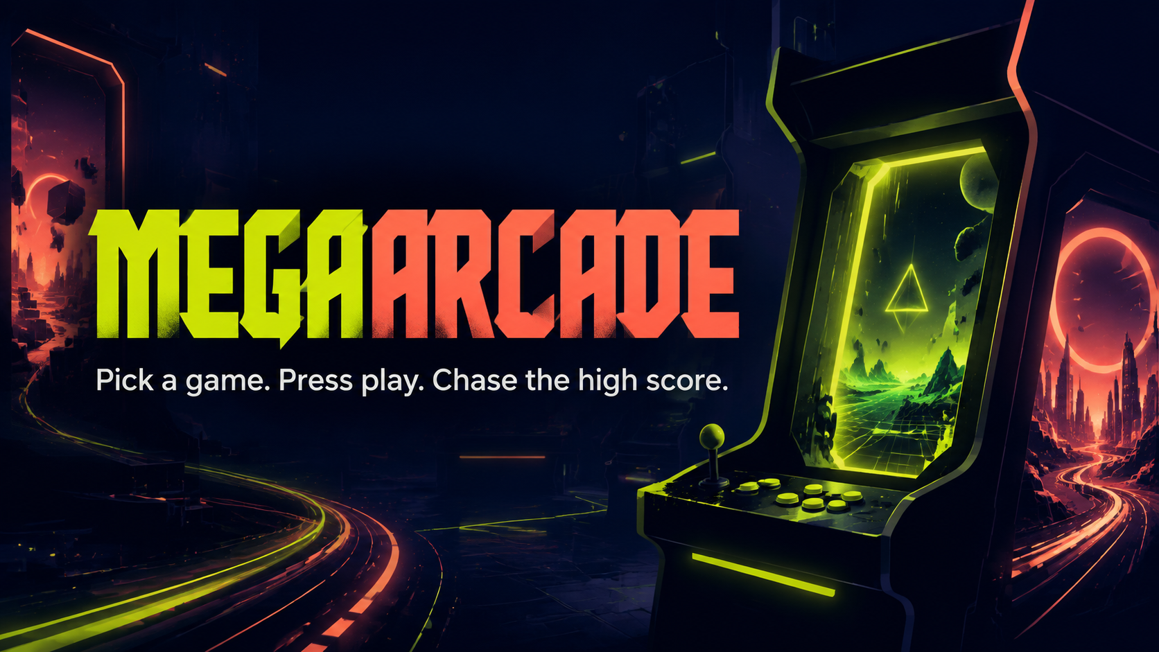 Neon arcade cabinets representing free online computer games